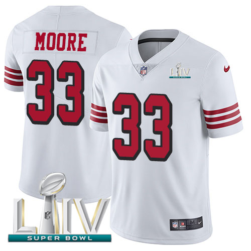 San Francisco 49ers Nike #33 Tarvarius Moore White Super Bowl LIV 2020 Rush Youth Stitched NFL Vapor Untouchable Limited Jersey